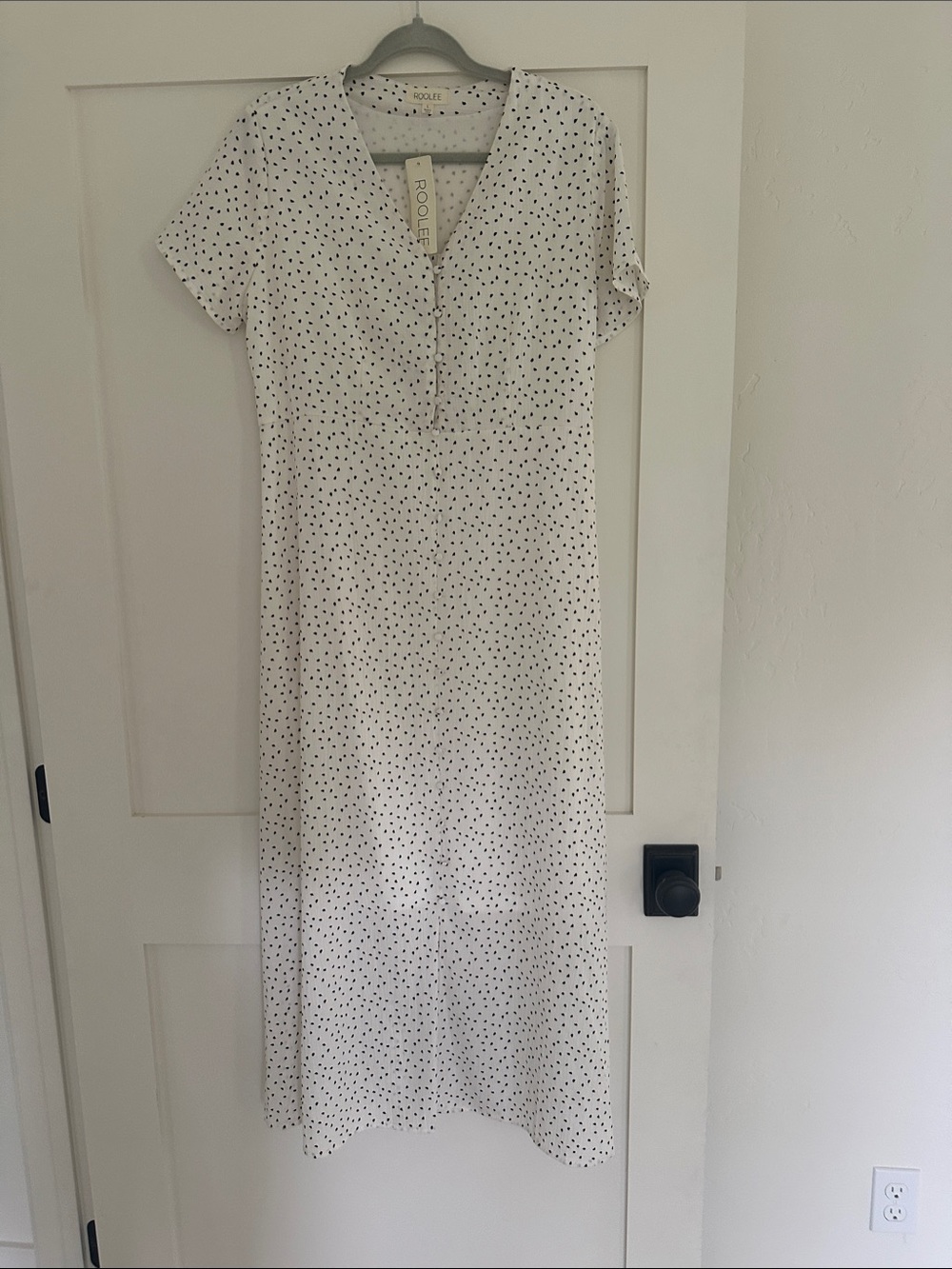 Roolee White Dress with Black Polka Dots